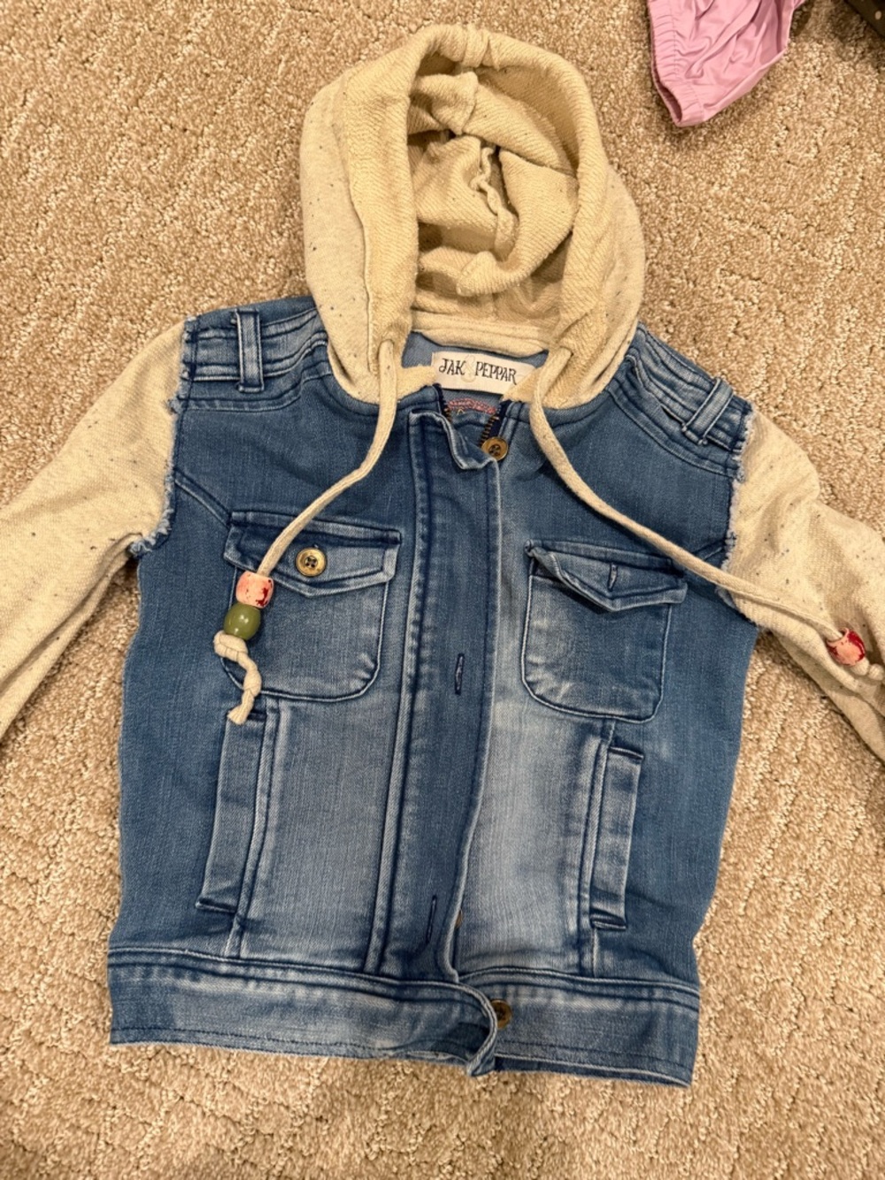 Girls' Denim Jacket with Cream Knit Hoodie